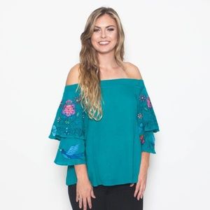 Judith March boho off the shoulder embroidered top